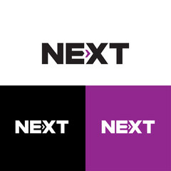 Next logo design template vector illustration. Simple Wordmark Next with Integrated Forward Arrow icon, symbol, typography, graphic, vector, suitable for your design needs, logo illustration animation
