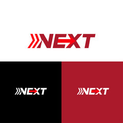 Obraz premium Next logo design template vector illustration. Simple Wordmark Next with Integrated Forward Arrow icon, symbol, typography, graphic, vector, suitable for your design needs, logo illustration animation