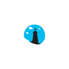 Minimal Lighthouse Silhouette Icon with Blue Sky 