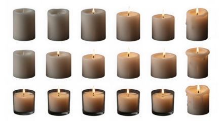 Collection of lit candles for decoration