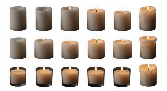 Collection of lit candles for decoration