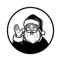 Black and white Santa Claus logo. Waving Santa Claus vector illustration