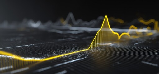 Data visualization shows fluctuating trends in analytics over time with clear wave patterns and peaks