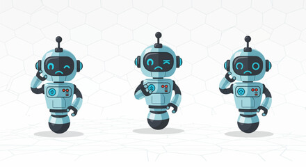 A cute 3D cartoon robot toy with a red heart is isolated on a white background, holding a black chess pawn