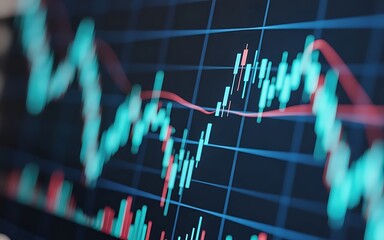 Close up financial chart with uptrend line graph in stock market on monitor background.rising trend lines