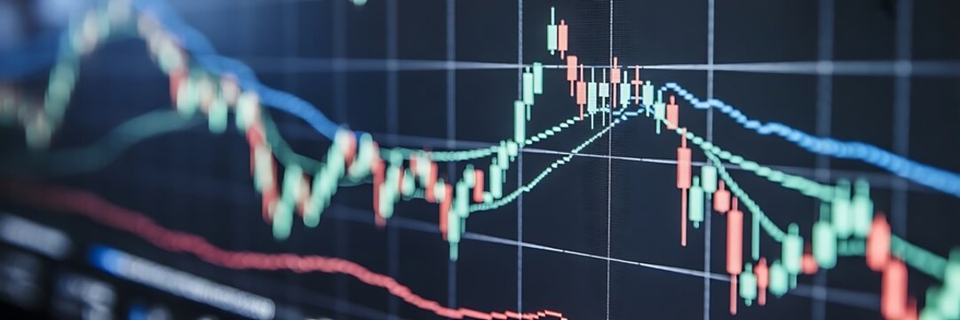Close up financial chart with uptrend line graph in stock market on monitor background.rising trend lines