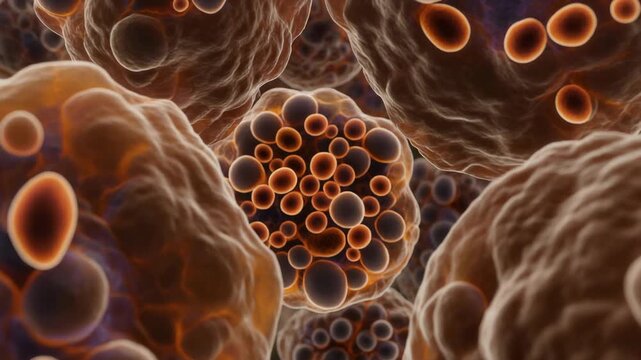 Microscopic view of brown adipose tissue cells, cellular structure, biology