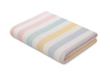 Folded pastel striped fabric towel on transparent background