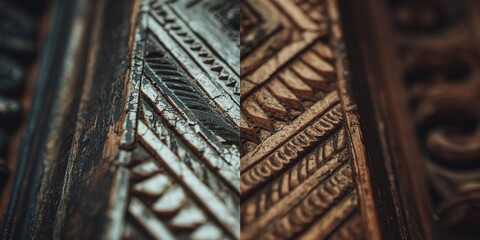 Intricate wooden carvings showcasing traditional craftsmanship in a well-lit workshop