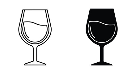 Outline and filled wine glass icon set with liquid, minimalist vector design