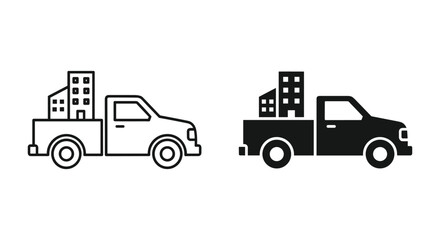 Property relocation service, building transport, moving house business icon