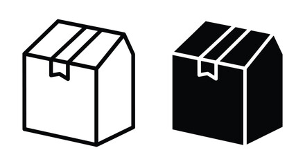 Isometric package box icon in outline and filled style, delivery shipping symbol