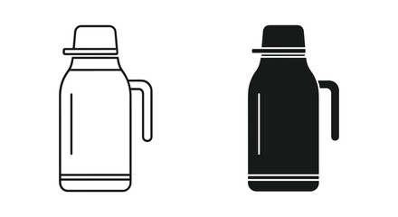Thermos bottle line and glyph icon set, hot beverage container illustration