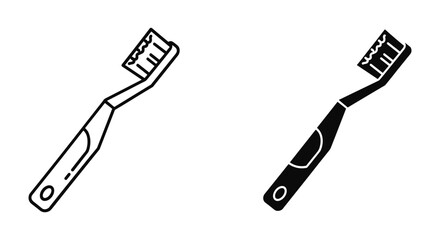 Toothbrush outline and solid icon design for dental hygiene and oral care