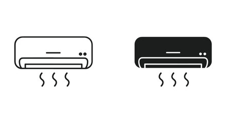 Air conditioner unit outline and solid icon for climate control and cooling.