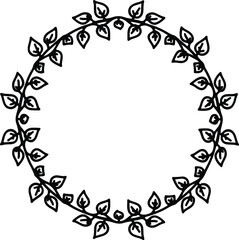 Illustrator leafy floral wreath decorative design black drawing Silhouette vector