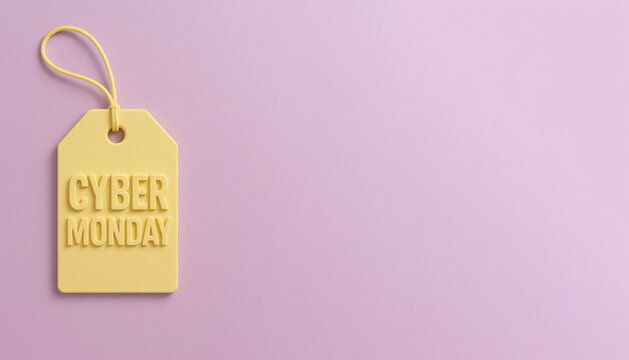 Cyber monday sale tag on pastel pink background