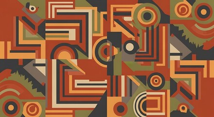 Abstract geometric pattern with warm earthy tones and circular motifs.
