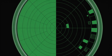Circular radar screen with green grid and target indicators display technology