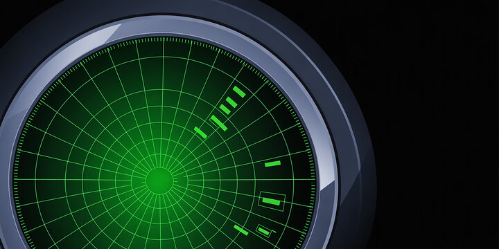 Close-up of a green radar screen with blips and grid lines display technology - Powered by Adobe