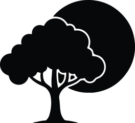Illustrator Tree against moon minimalist scenic simple design Silhouette vector