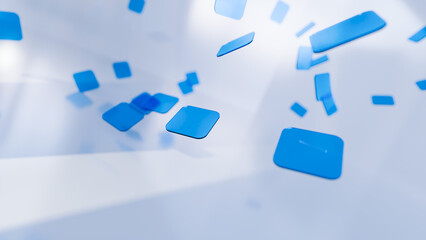 Blue randomly falling glass pieces