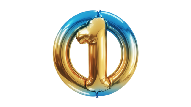 Stunning golden number one balloon with blue halo celebrates achievement and victory in style