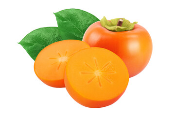 Persimmon fruit sliced isolated on white background with full depth of field