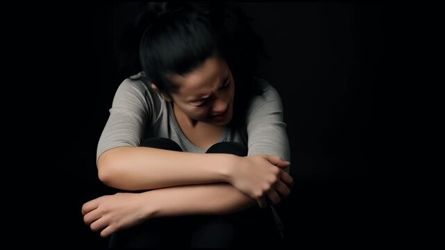 A heartbroken woman sitting in silence after breakup feeling deep emotional pain and solitude , Generative AI.