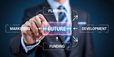 Career Path, Career Journey Concept. Hand points toward the final destination, representing planning, ambition and strategic career development. Success roadmap journey,