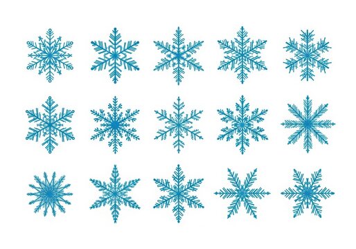 Collection of unique blue snowflake vector designs for winter