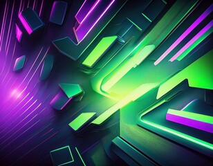 a neon green and purple abstract background with sharp futuristic patterns glowing highlights and high tech energy a modern and vibrant cyberpunk inspired design