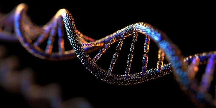 Colorful representation of a DNA double helix showcasing genetic structure in a scientific visualization setting