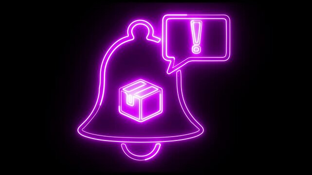 Neon Glowing Parcel Reminder with Bell Icon and Alert Message 4k Loop.