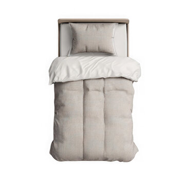 Simple Single Bed. Top view. Interior Design Template For Virtual Staging. on a white background