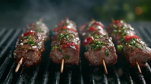 Meat Skewers on Grill