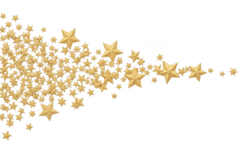 A cascade of golden stars isolated on transparent background