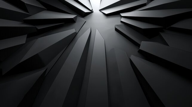 A 3D rendering of a futuristic cityscape with towering black buildings and a radiant sun.