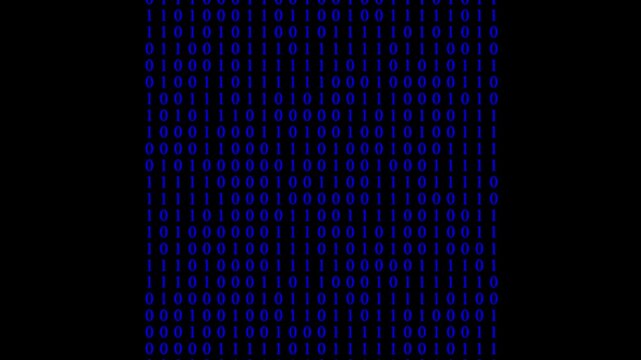 Digital code background with binary code falling looped for technology, black and white binary code animated background