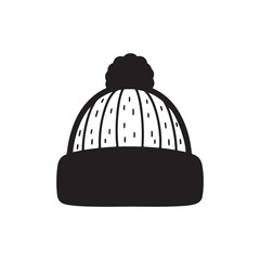 Warm winter hat outline vector flat illustration
