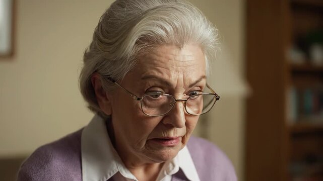 Portrait of a senior woman looking worried and startled as she receives distressing news in her home