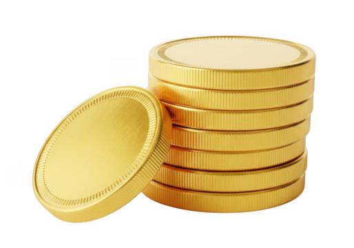 Stack of golden coins isolated on transparent background