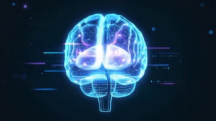 Holographic neon ai brain animation with pulsing circuits and data streams - Powered by Adobe