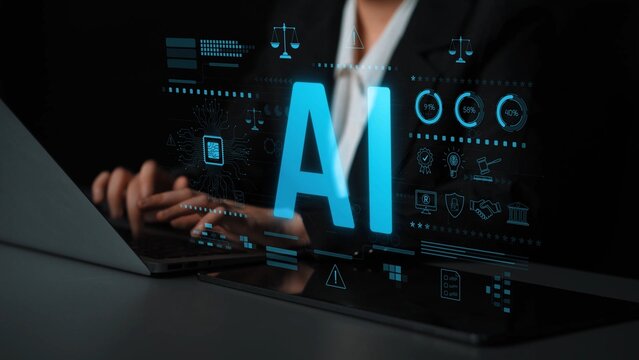 AI circuit microchip with glowing blue lines, surrounded by legal scales, warning symbols, data sheets, and binary codes, representing ethical AI, AI governance, and data integrity Marrow