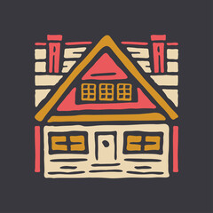 Illustration of a Simple House with Red Accents