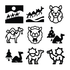 Obraz premium Collection of camel and desert scene icons with christmas elements