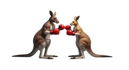 Two kangaroos boxing with red gloves isolated PNG with Transparent Background