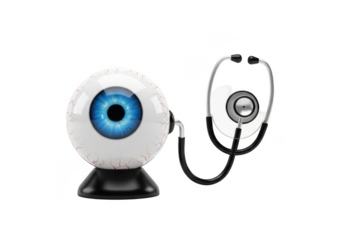 A stylized eyeball with a stethoscope attached, isolated on transparent background