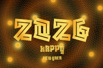 Futuristic Gold Text 2026 with Abstract Geometric Background Happy New Year Celebration Design