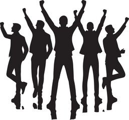 Silhouette of Celebrating People in Pyramid Formation Isolated on White Background Group Teamwork Joy Achievement Success Happiness Concept